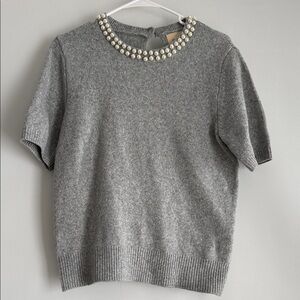 Elie Tahari Light Gray Knit Top with Pearl Buttons